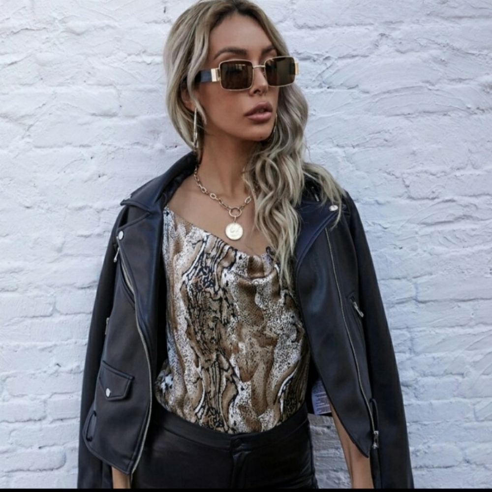 CAMI LEOPARD PRINT COWL NECK MEDIUM